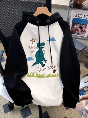 New Black & White Dinosaur Hoodie - Beware of Dinosaur!